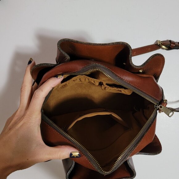 Patricia Nash Bag Satchel Purse Brown Leather Cottage Country Rustic Camera Bag - Picture 5 of 9